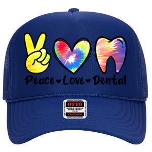 Peace Love Dental Gift Assistant Hygienist Dentist Gift High Crown Mesh Back Trucker Hat