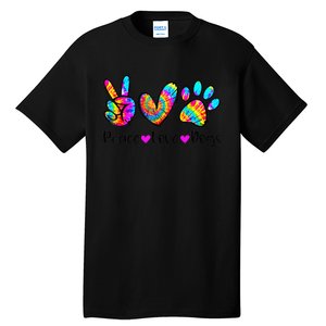 Peace Love Dogs Tie Dye Dog Paw Dog Mom Cute Mother's Day Tall T-Shirt