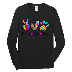 Peace Love Dogs Tie Dye Dog Paw Dog Mom Cute Mother's Day Tall Long Sleeve T-Shirt