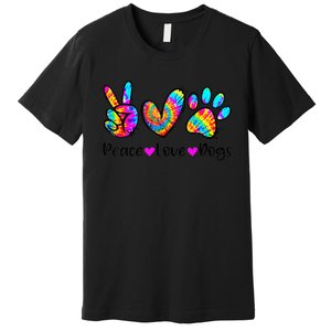 Peace Love Dogs Tie Dye Dog Paw Dog Mom Cute Mother's Day Premium T-Shirt