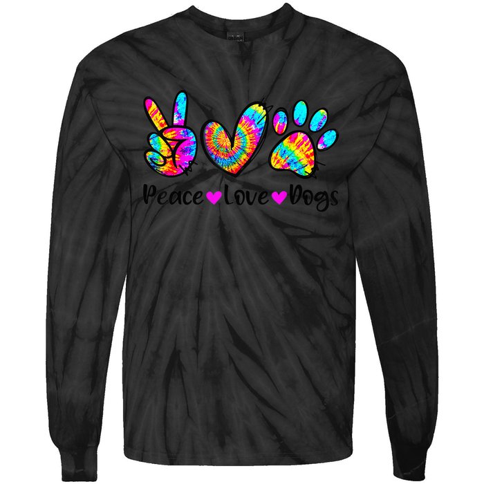 Peace Love Dogs Tie Dye Dog Paw Dog Mom Cute Mother's Day Tie-Dye Long Sleeve Shirt