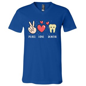 Peace Love Dental Dentistry Quote For Dentist Assistant Gift V-Neck T-Shirt