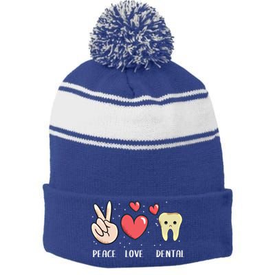 Peace Love Dental Dentistry Quote For Dentist Assistant Gift Stripe Pom Pom Beanie