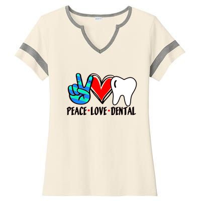 Peace Love Dental Hygienist Assistant Ladies Dentist Gift Ladies Halftime Notch Neck Tee