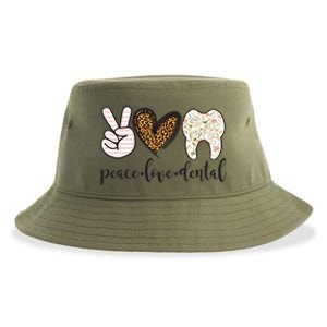 Peace Love Dental Leopard Print Dental Assistant Funny Great Gift Sustainable Bucket Hat