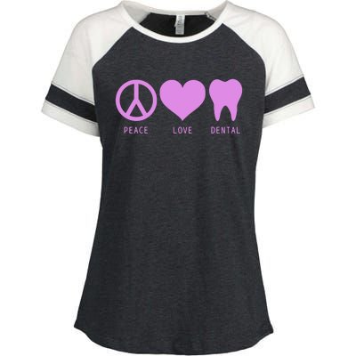 Peace Love Dental Student Assistant Tooth Hygienist Dentist Great Gift Enza Ladies Jersey Colorblock Tee