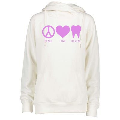 Peace Love Dental Student Assistant Tooth Hygienist Dentist Great Gift Womens Funnel Neck Pullover Hood