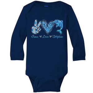 Peace Love Dolphins Funny Dolphin Lover Gifts Baby Long Sleeve Bodysuit