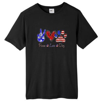 Peace Love Dog 4th Of July American Flag Independence Day 2022 Tall Fusion ChromaSoft Performance T-Shirt