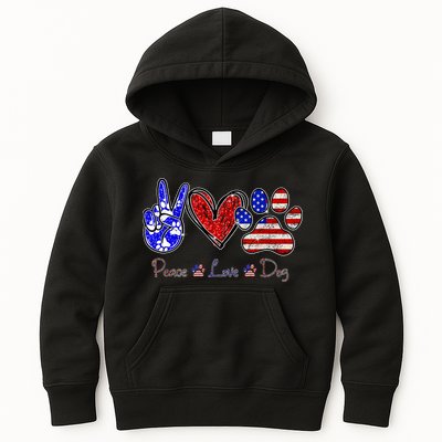 Peace Love Dog 4th Of July American Flag Independence Day 2022 Kids Hoodie