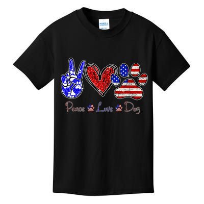 Peace Love Dog 4th Of July American Flag Independence Day 2022 Kids T-Shirt