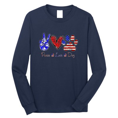 Peace Love Dog 4th Of July American Flag Independence Day 2022 Long Sleeve Shirt