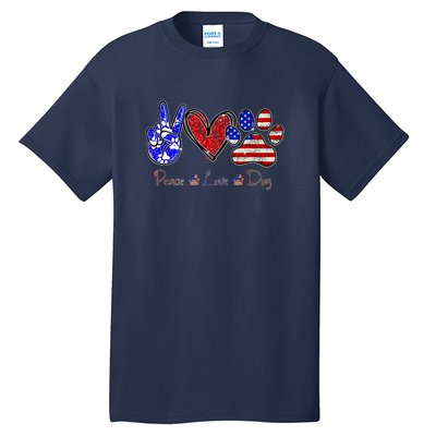 Peace Love Dog 4th Of July American Flag Independence Day 2022 Tall T-Shirt