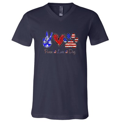 Peace Love Dog 4th Of July American Flag Independence Day 2022 V-Neck T-Shirt