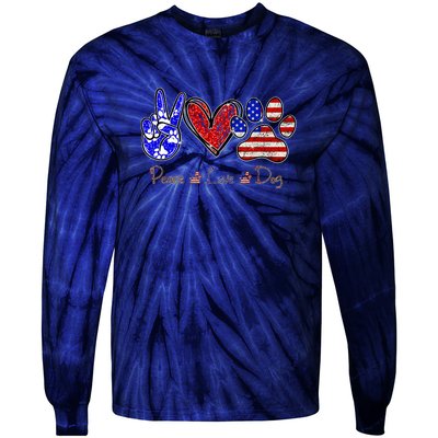 Peace Love Dog 4th Of July American Flag Independence Day 2022 Tie-Dye Long Sleeve Shirt