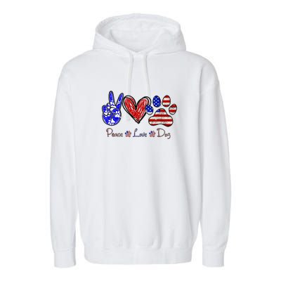 Peace Love Dog 4th Of July American Flag Independence Day 2022 Garment-Dyed Fleece Hoodie