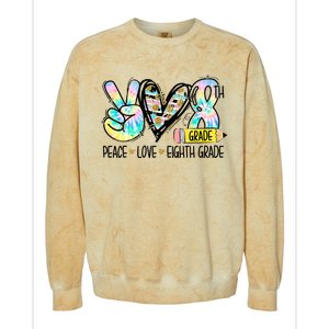 Peace Love Eighth Grade Funny Tie Dye Student Teacher Colorblast Crewneck Sweatshirt