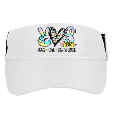 Peace Love Eighth Grade Funny Tie Dye Student Teacher Adult Drive Performance Visor