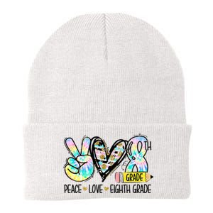 Peace Love Eighth Grade Funny Tie Dye Student Teacher Knit Cap Winter Beanie