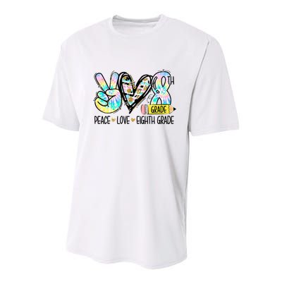 Peace Love Eighth Grade Funny Tie Dye Student Teacher Youth Performance Sprint T-Shirt