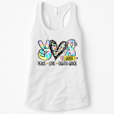 Peace Love Eighth Grade Funny Tie Dye Student Teacher Womens Tank Top