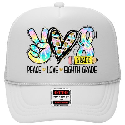 Peace Love Eighth Grade Funny Tie Dye Student Teacher Trucker Hat