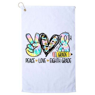 Peace Love Eighth Grade Funny Tie Dye Student Teacher Golf Towel