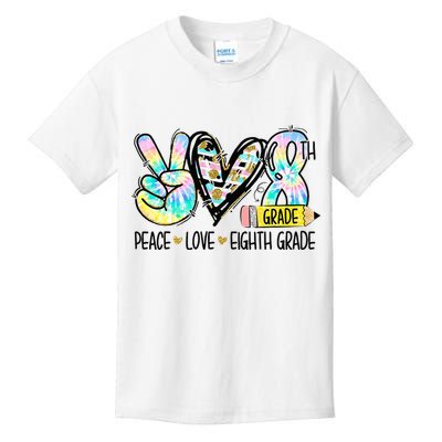 Peace Love Eighth Grade Funny Tie Dye Student Teacher Kids T-Shirt
