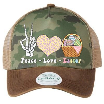 Peace Love Easter Skeleton Funny Easter Day Egg Hunter Skeleton Love Legacy Tie Dye Trucker Hat