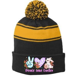 Peace Love Easter Day Gift Easter Egg Floral Stripe Pom Pom Beanie