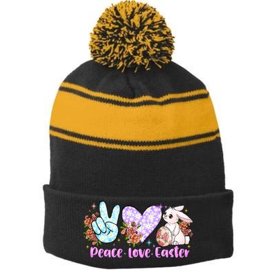 Peace Love Easter Day Gift Easter Egg Floral Stripe Pom Pom Beanie