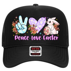 Peace Love Easter Day Gift Easter Egg Floral High Crown Mesh Back Trucker Hat