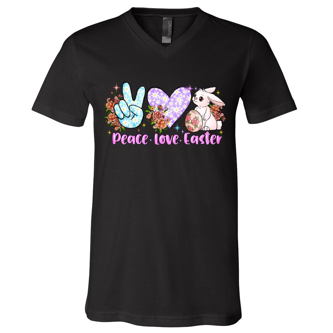 Peace Love Easter Day Gift Easter Egg Floral V-Neck T-Shirt