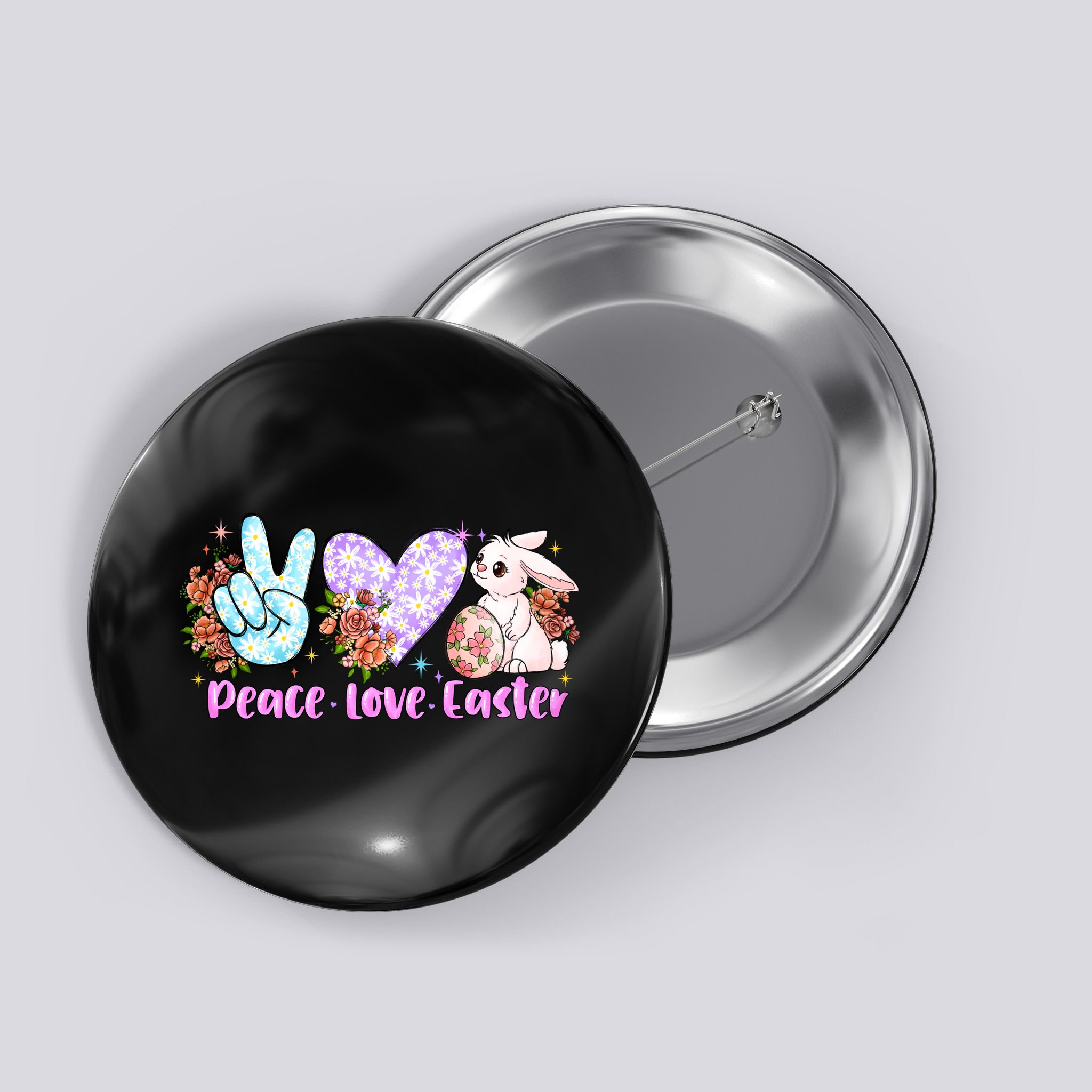 Peace Love Easter Day Gift Easter Egg Floral Button