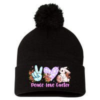 Peace Love Easter Day Gift Easter Egg Floral Pom Pom 12in Knit Beanie