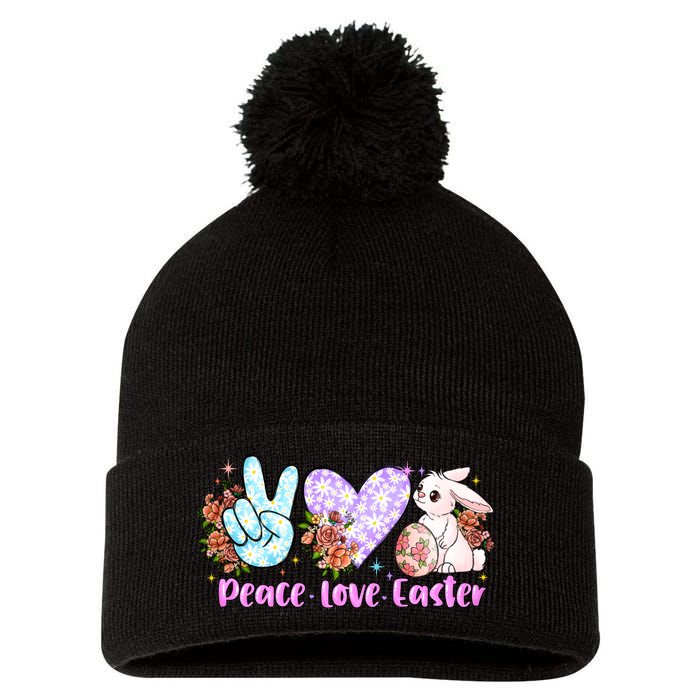 Peace Love Easter Day Gift Easter Egg Floral Pom Pom 12in Knit Beanie