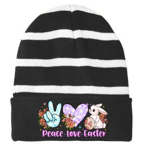 Peace Love Easter Day Gift Easter Egg Floral Striped Beanie with Solid Band