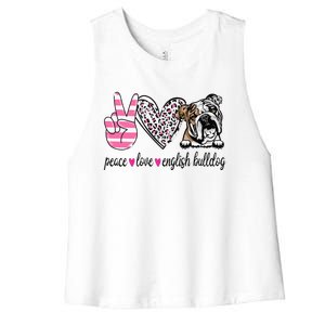 Peace Love English Bulldog Dog Lover Gift Women's Racerback Cropped Tank