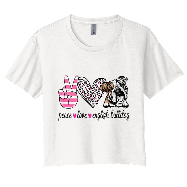 Peace Love English Bulldog Dog Lover Gift Crop Top