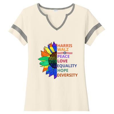 Peace Love Equality Hope Diversity Kamala Harris Waltz 2024 Ladies Halftime Notch Neck Tee