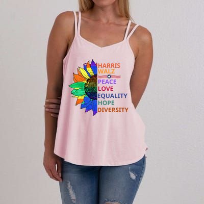 Peace Love Equality Hope Diversity Kamala Harris Waltz 2024 Women's Strappy Tank