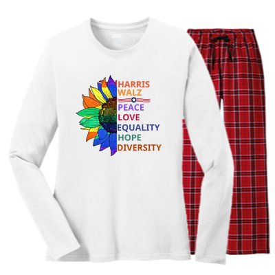 Peace Love Equality Hope Diversity Kamala Harris Waltz 2024 Women's Long Sleeve Flannel Pajama Set 