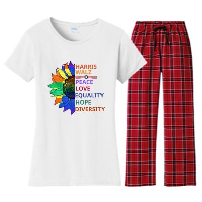 Peace Love Equality Hope Diversity Kamala Harris Waltz 2024 Women's Flannel Pajama Set