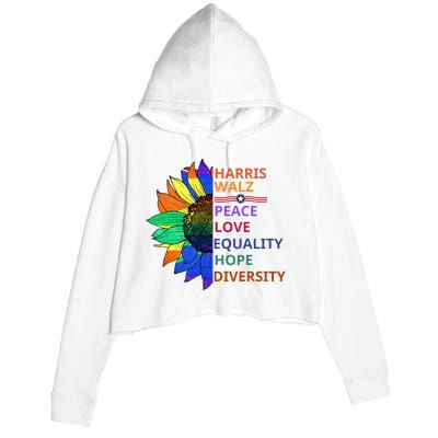 Peace Love Equality Hope Diversity Kamala Harris Waltz 2024 Crop Fleece Hoodie