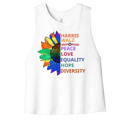 Peace Love Equality Hope Diversity Kamala Harris Waltz 2024 Women's Racerback Cropped Tank