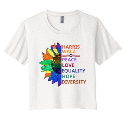 Peace Love Equality Hope Diversity Kamala Harris Waltz 2024 Women's Crop Top Tee