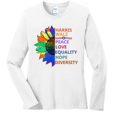 Peace Love Equality Hope Diversity Kamala Harris Waltz 2024 Ladies Long Sleeve Shirt