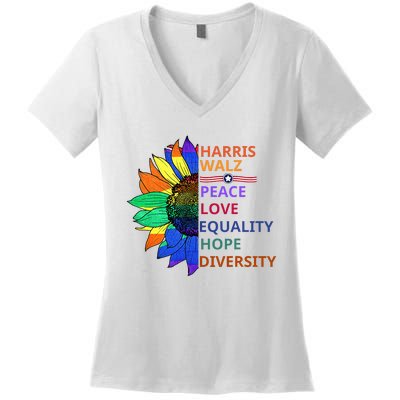 Peace Love Equality Hope Diversity Kamala Harris Waltz 2024 Women's V-Neck T-Shirt