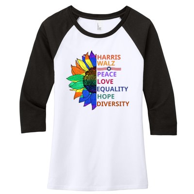 Peace Love Equality Hope Diversity Kamala Harris Waltz 2024 Women's Tri-Blend 3/4-Sleeve Raglan Shirt