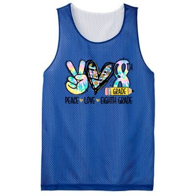 Peace Love Eighth Grade Funny Tie Dye Student Teacher Gift Mesh Reversible Basketball Jersey Tank